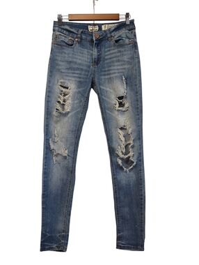 Indigo Rein Distressed Skinny Jeans Size 7 Ripped Destroyed Medium Wash Stretch